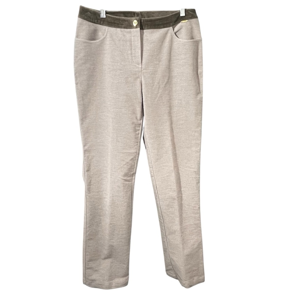 St John Sport Beige Straight-Leg Pants with Velvet Trim Waistband Size 8